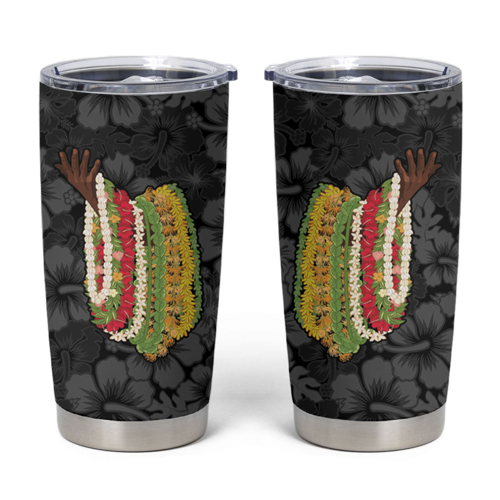 Hawaii Lei Kamehameha Tumbler Cup Ele'ele Seamless Pattern Hibiscus Flower LT9 Black - Polynesian Pride