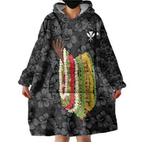 Hawaii Lei Kamehameha Wearable Blanket Hoodie Ele'ele Seamless Pattern Hibiscus Flower