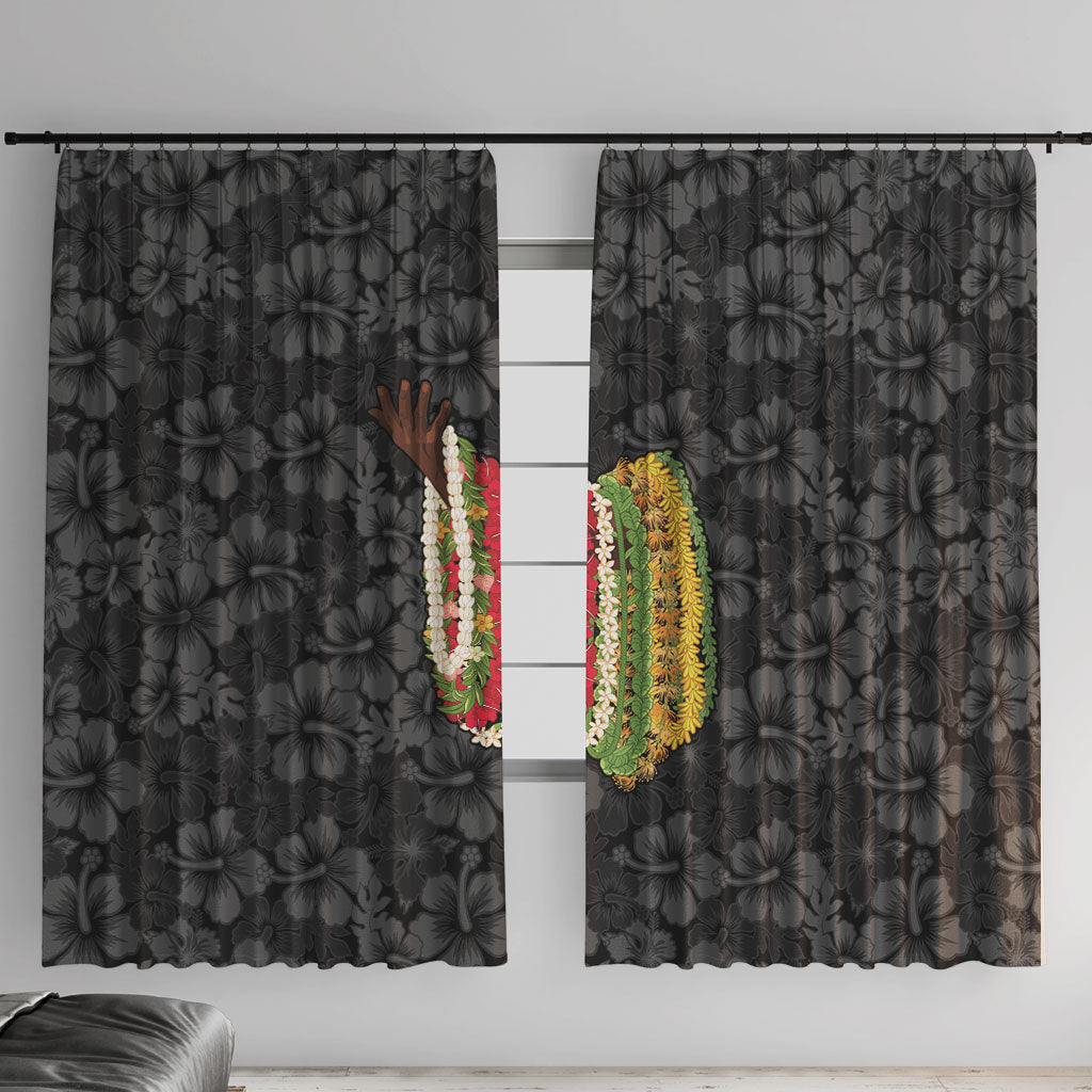 Hawaii Lei Kamehameha Window Curtain Ele'ele Seamless Pattern Hibiscus Flower LT9 With Hooks Black - Polynesian Pride