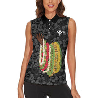 Hawaii Lei Kamehameha Women Sleeveless Polo Shirt Ele'ele Seamless Pattern Hibiscus Flower
