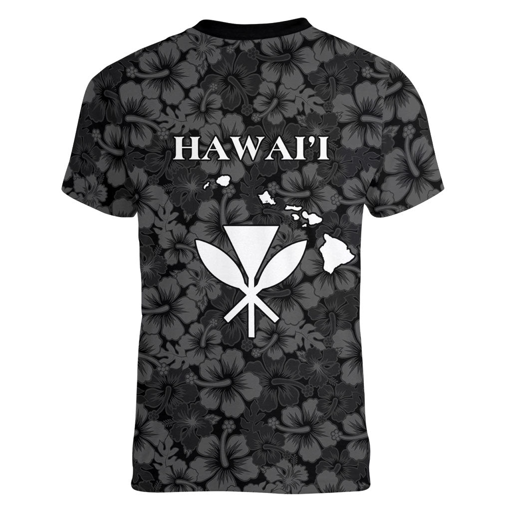Hawaii Lei Kamehameha Women V-Neck T-Shirt Ele'ele Seamless Pattern Hibiscus Flower
