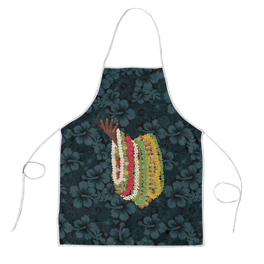 Hawaii Lei Kamehameha Apron Uliuli Seamless Pattern Hibiscus Flower LT9 Blue - Polynesian Pride