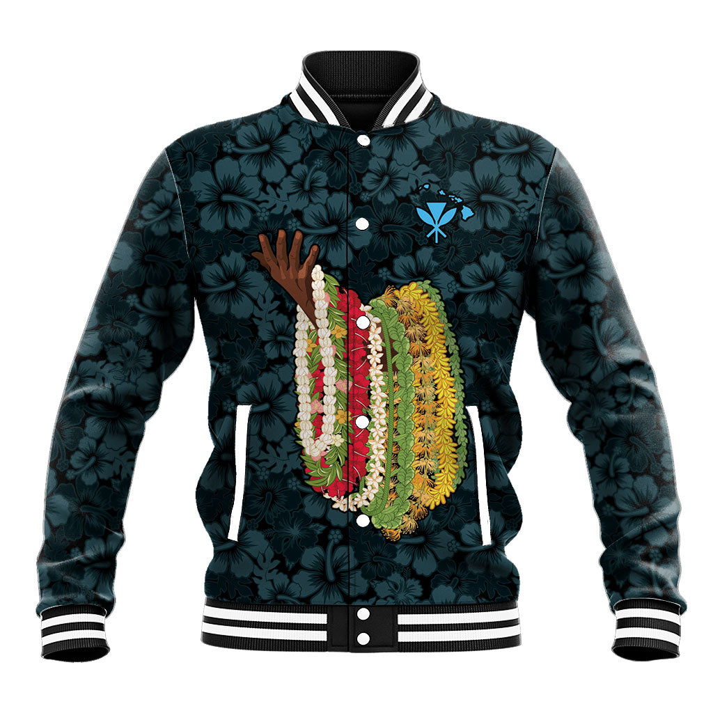 Hawaii Lei Kamehameha Baseball Jacket Uliuli Seamless Pattern Hibiscus Flower