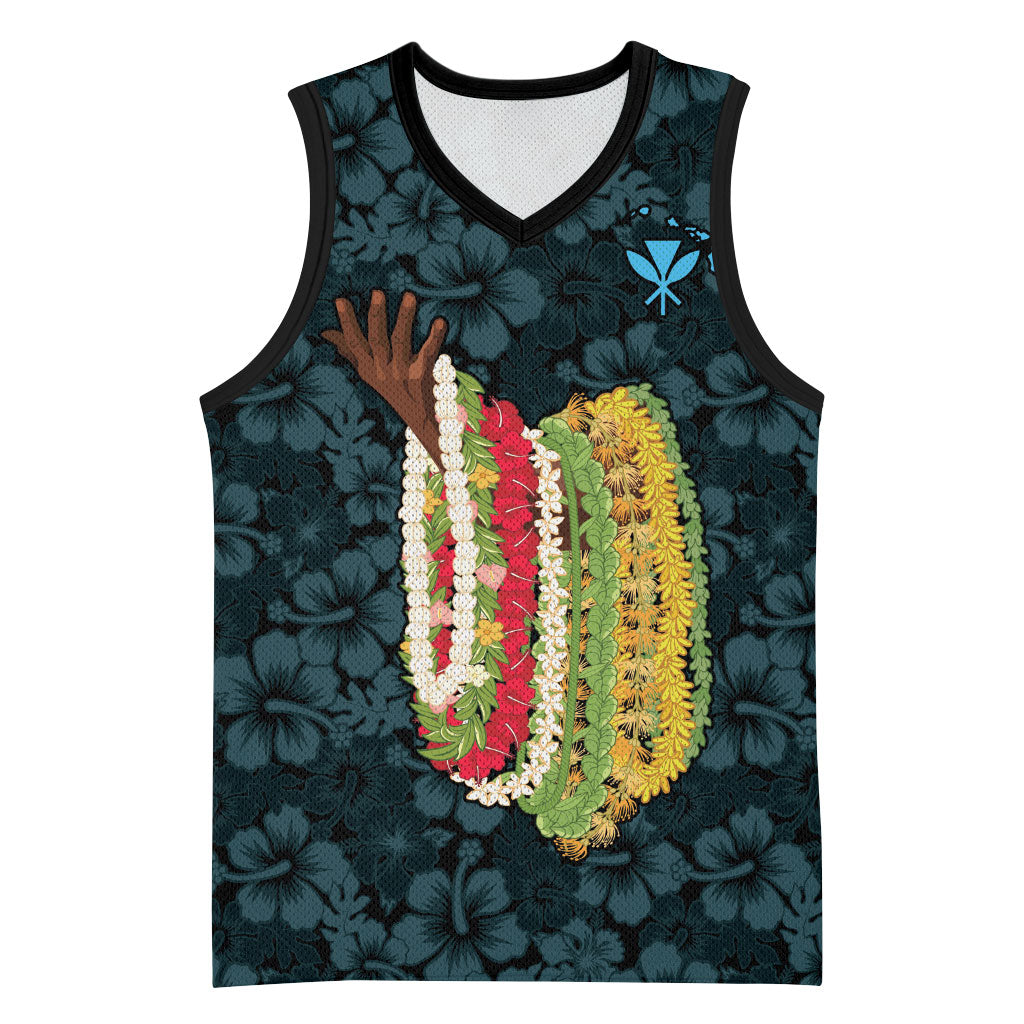 Hawaii Lei Kamehameha Basketball Jersey Uliuli Seamless Pattern Hibiscus Flower LT9 Unisex Blue - Polynesian Pride