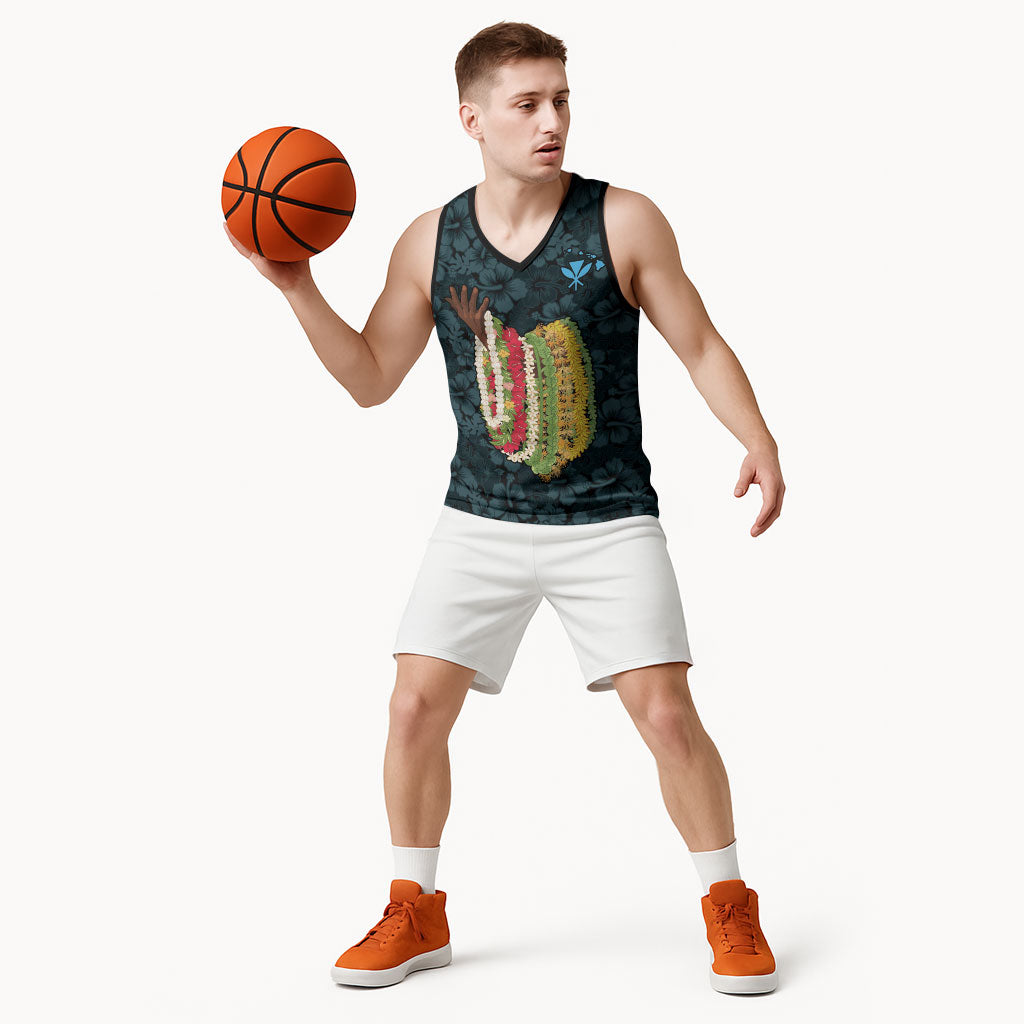 Hawaii Lei Kamehameha Basketball Jersey Uliuli Seamless Pattern Hibiscus Flower
