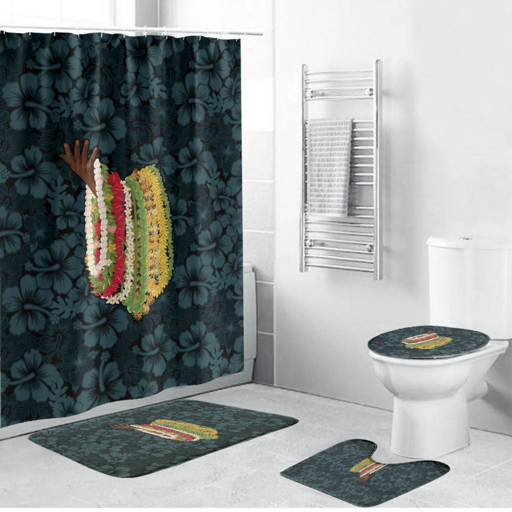 Hawaii Lei Kamehameha Bathroom Set Uliuli Seamless Pattern Hibiscus Flower LT9 Bathroom Set (4 pcs) Blue - Polynesian Pride
