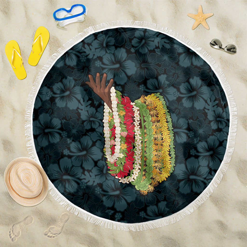 Hawaii Lei Kamehameha Beach Blanket Uliuli Seamless Pattern Hibiscus Flower LT9 One Size 150cm Blue - Polynesian Pride