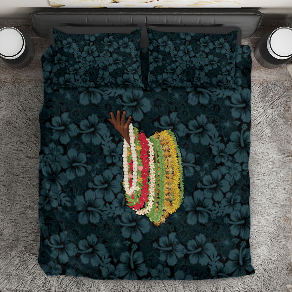 Hawaii Lei Kamehameha Bedding Set Uliuli Seamless Pattern Hibiscus Flower LT9 Blue - Polynesian Pride