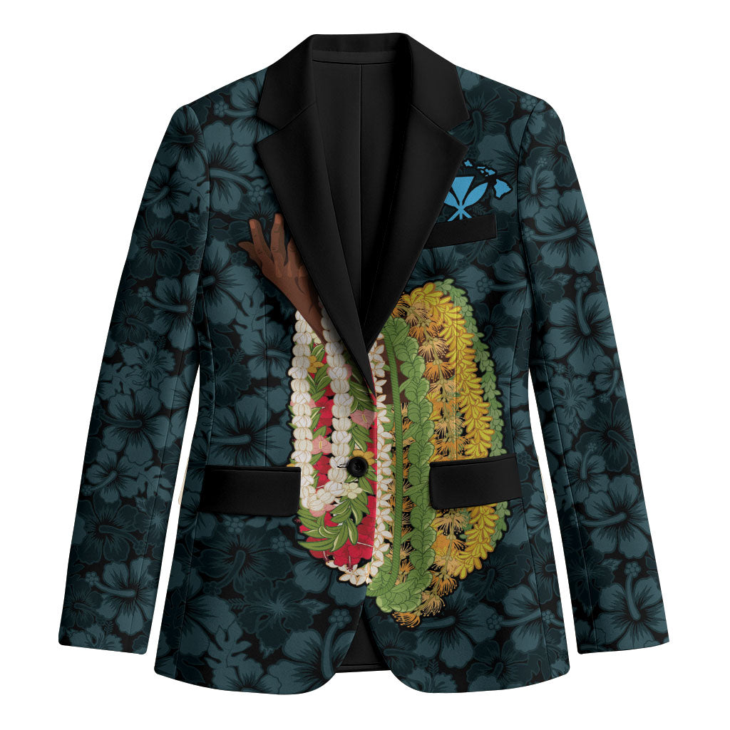 Hawaii Lei Kamehameha Blazer Uliuli Seamless Pattern Hibiscus Flower LT9 Unisex Blue - Polynesian Pride