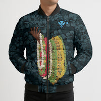 Hawaii Lei Kamehameha Bomber Puffer Jacket Uliuli Seamless Pattern Hibiscus Flower
