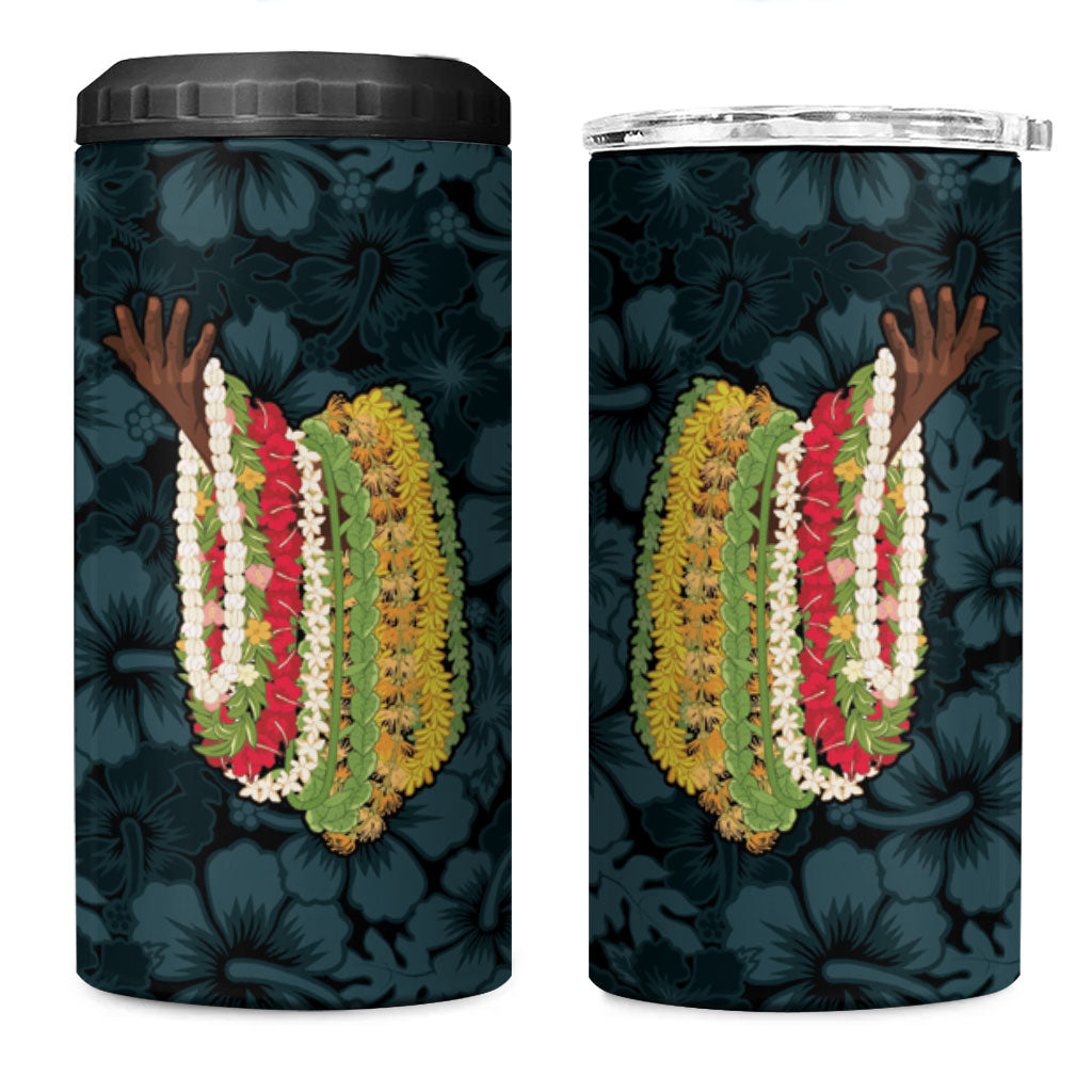 Hawaii Lei Kamehameha 4 in 1 Can Cooler Tumbler Uliuli Seamless Pattern Hibiscus Flower LT9 One Size: 16 oz Blue - Polynesian Pride