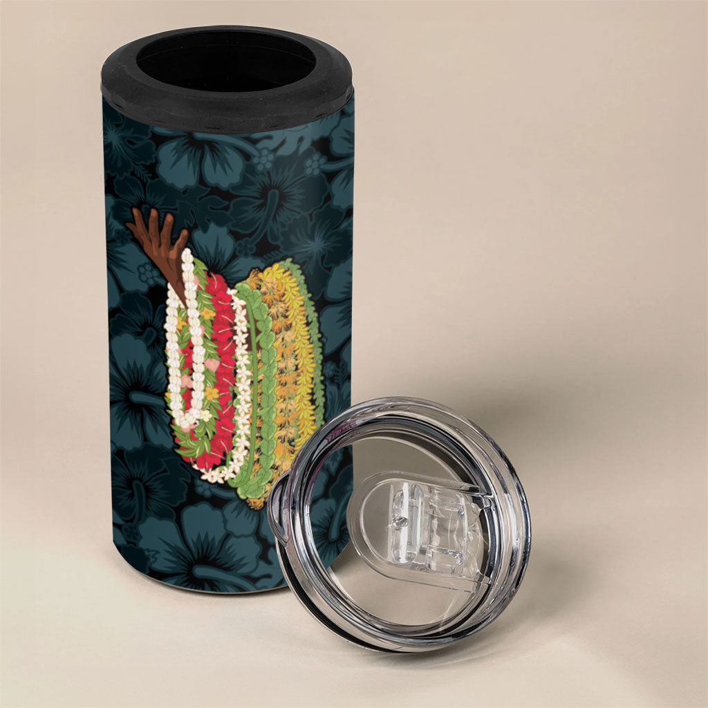 Hawaii Lei Kamehameha 4 in 1 Can Cooler Tumbler Uliuli Seamless Pattern Hibiscus Flower