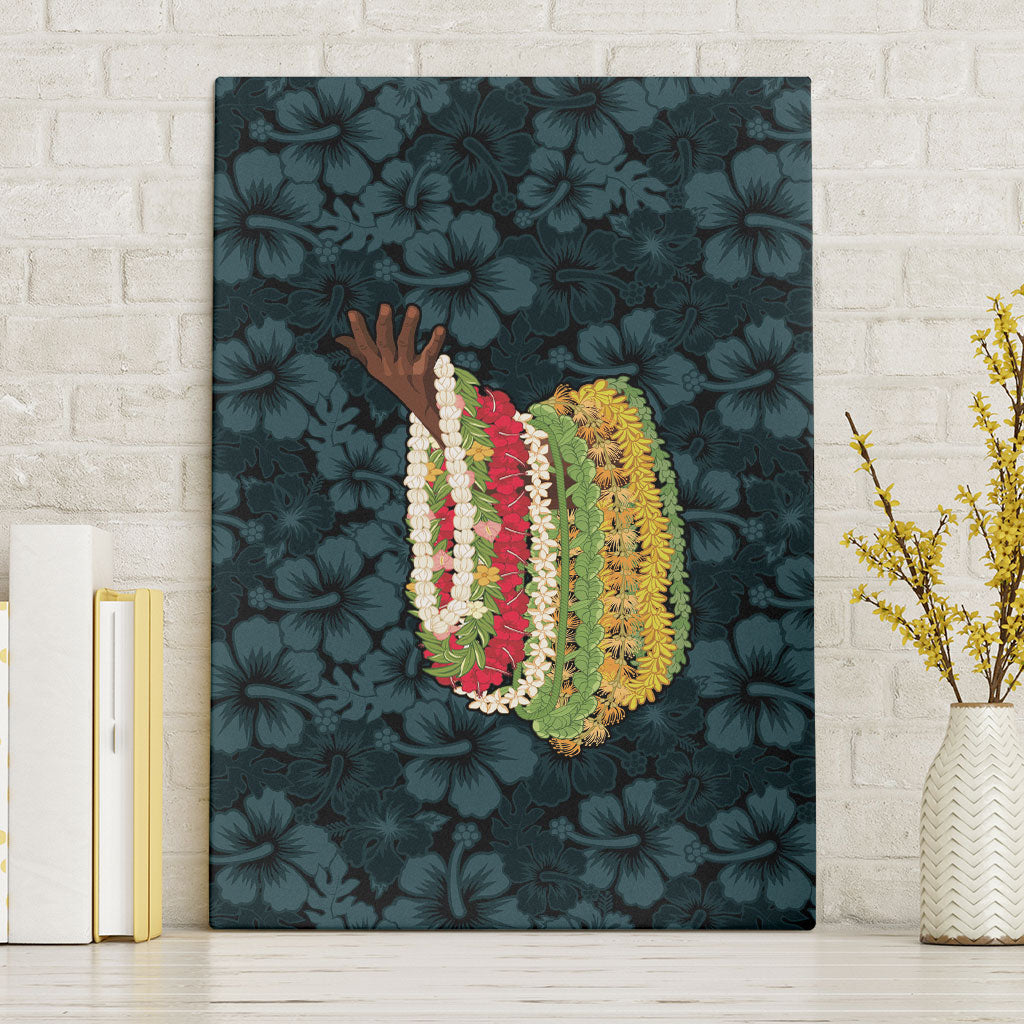 Hawaii Lei Kamehameha Canvas Wall Art Uliuli Seamless Pattern Hibiscus Flower LT9 Without Frame Blue - Polynesian Pride