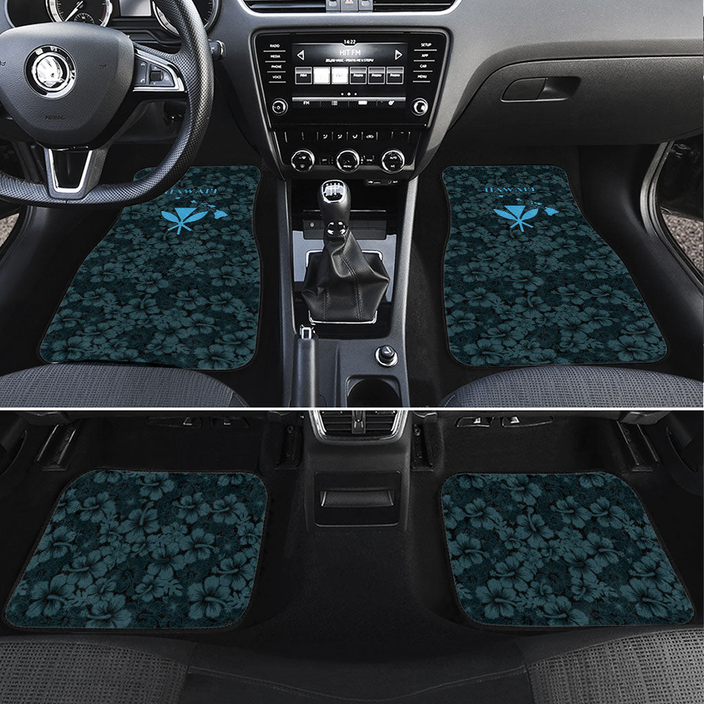 Hawaii Lei Kamehameha Car Mats Uliuli Seamless Pattern Hibiscus Flower LT9 Set 4pcs Blue - Polynesian Pride