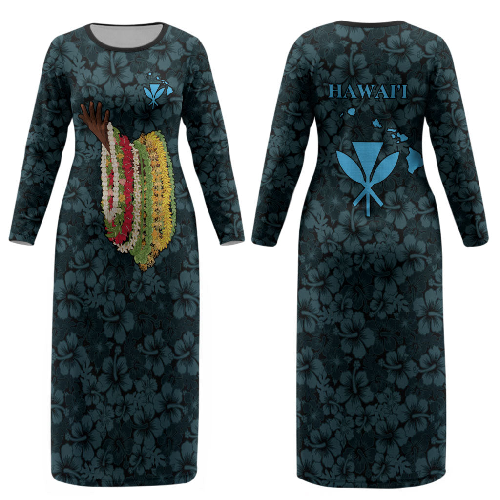 Hawaii Lei Kamehameha Couples Matching Long Sleeve Bodycon Dress and Hawaiian Shirt Uliuli Seamless Pattern Hibiscus Flower LT9
