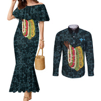 Hawaii Lei Kamehameha Couples Matching Mermaid Dress and Long Sleeve Button Shirt Uliuli Seamless Pattern Hibiscus Flower