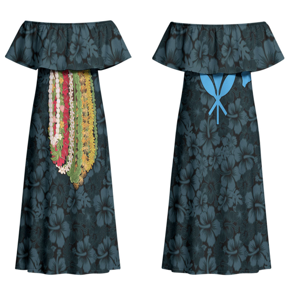 Hawaii Lei Kamehameha Couples Matching Off Shoulder Maxi Dress and Long Sleeve Button Shirt Uliuli Seamless Pattern Hibiscus Flower LT9