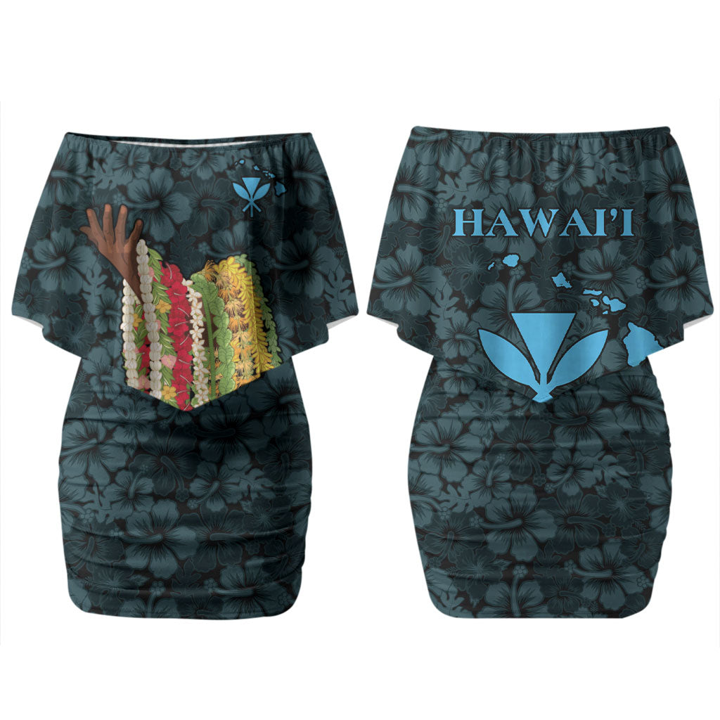 Hawaii Lei Kamehameha Couples Matching Off Shoulder Short Dress and Long Sleeve Button Shirt Uliuli Seamless Pattern Hibiscus Flower LT9