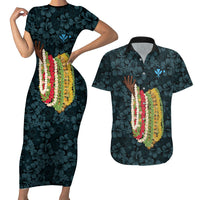 Hawaii Lei Kamehameha Couples Matching Short Sleeve Bodycon Dress and Hawaiian Shirt Uliuli Seamless Pattern Hibiscus Flower