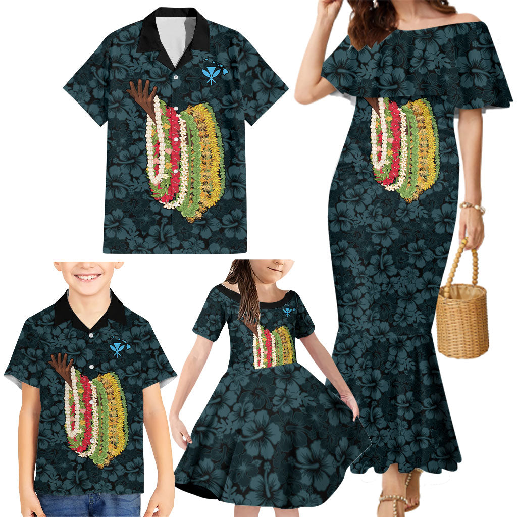 Hawaii Lei Kamehameha Family Matching Mermaid Dress and Hawaiian Shirt Uliuli Seamless Pattern Hibiscus Flower LT9 - Polynesian Pride