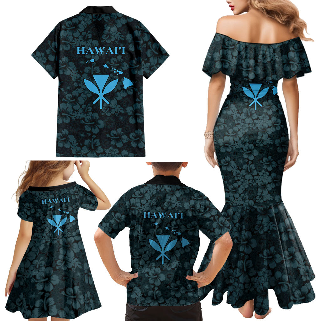 Hawaii Lei Kamehameha Family Matching Mermaid Dress and Hawaiian Shirt Uliuli Seamless Pattern Hibiscus Flower