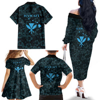 Hawaii Lei Kamehameha Family Matching Off The Shoulder Long Sleeve Dress and Hawaiian Shirt Uliuli Seamless Pattern Hibiscus Flower
