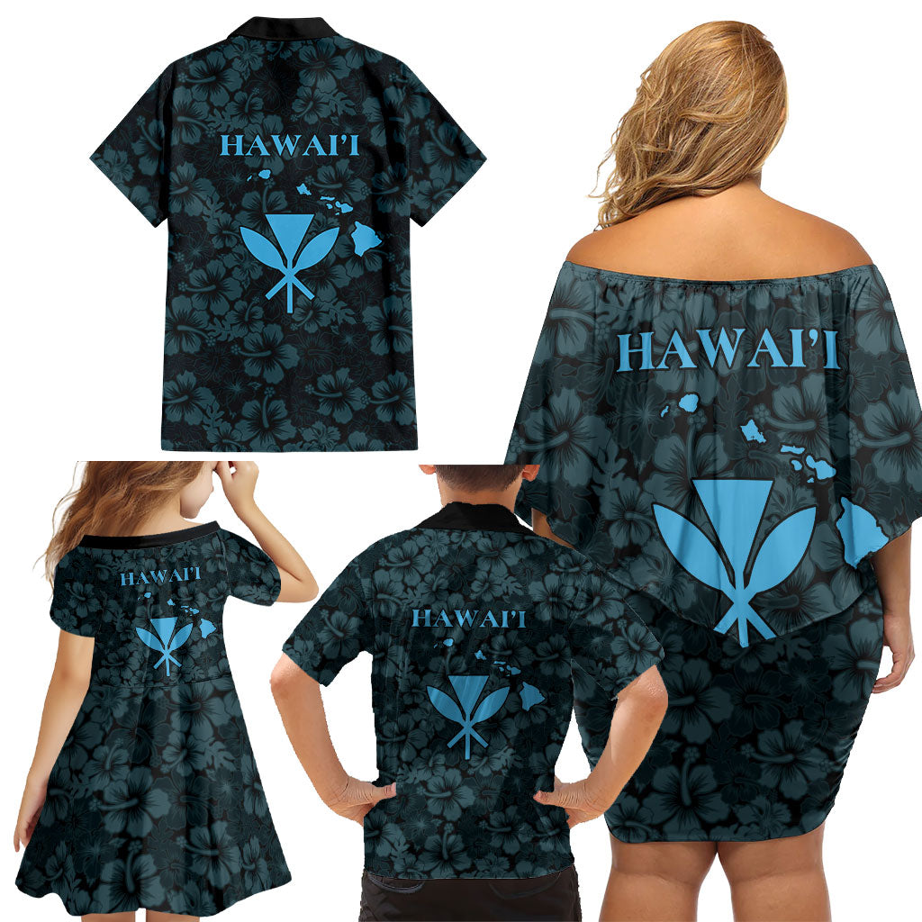 Hawaii Lei Kamehameha Family Matching Off Shoulder Short Dress and Hawaiian Shirt Uliuli Seamless Pattern Hibiscus Flower