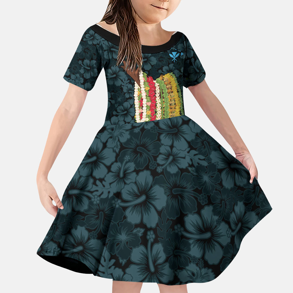 Hawaii Lei Kamehameha Family Matching Short Sleeve Bodycon Dress and Hawaiian Shirt Uliuli Seamless Pattern Hibiscus Flower