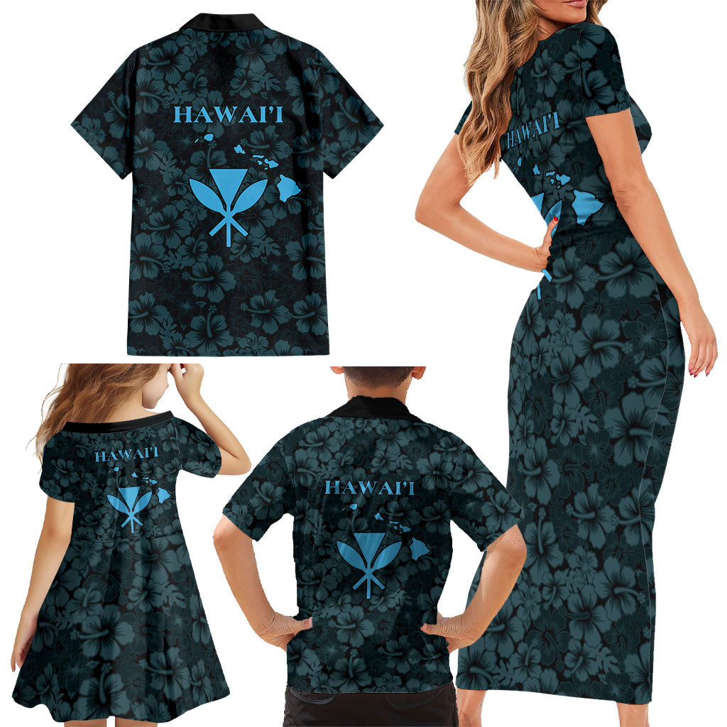 Hawaii Lei Kamehameha Family Matching Short Sleeve Bodycon Dress and Hawaiian Shirt Uliuli Seamless Pattern Hibiscus Flower