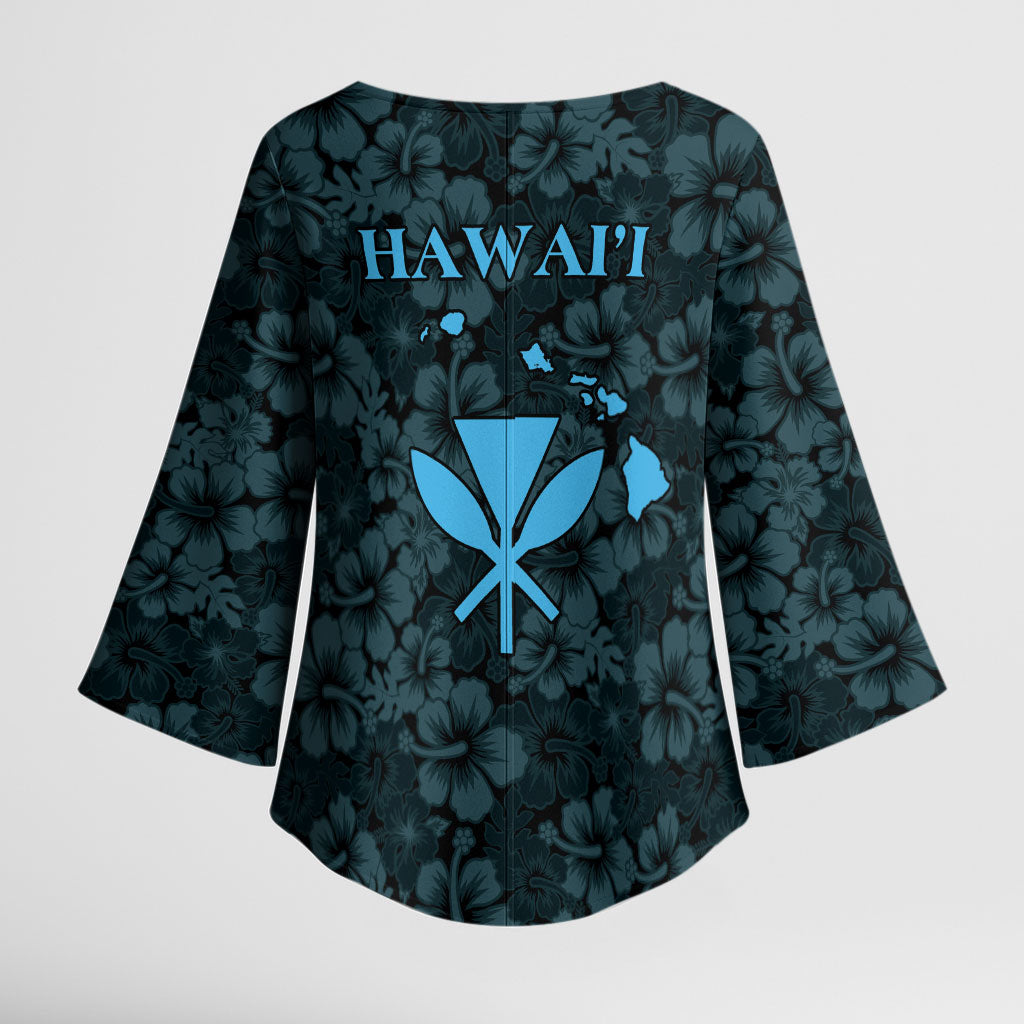 Hawaii Lei Kamehameha Kimono Sleeve Blouse Uliuli Seamless Pattern Hibiscus Flower