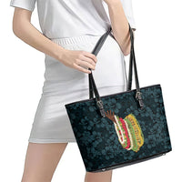 Hawaii Lei Kamehameha Leather Tote Bag Uliuli Seamless Pattern Hibiscus Flower
