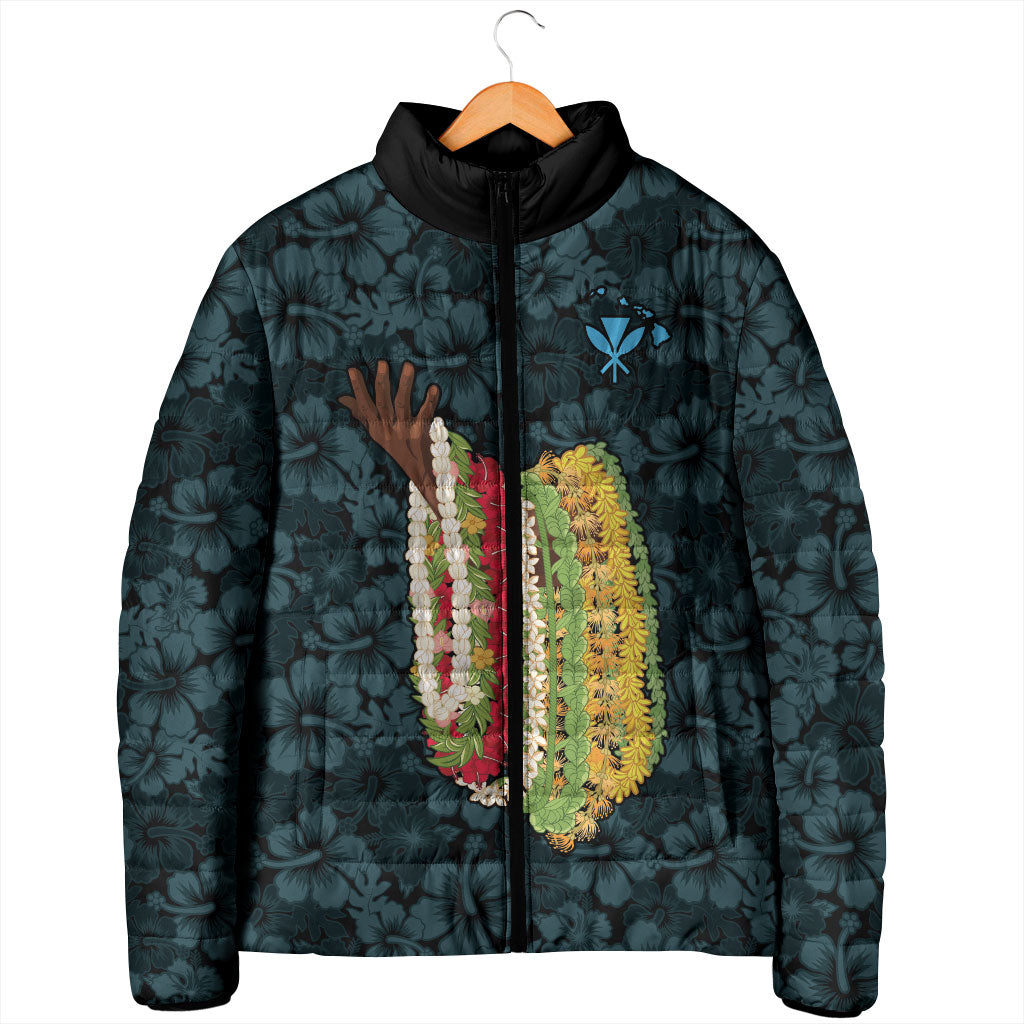 Hawaii Lei Kamehameha Padded Jacket Uliuli Seamless Pattern Hibiscus Flower