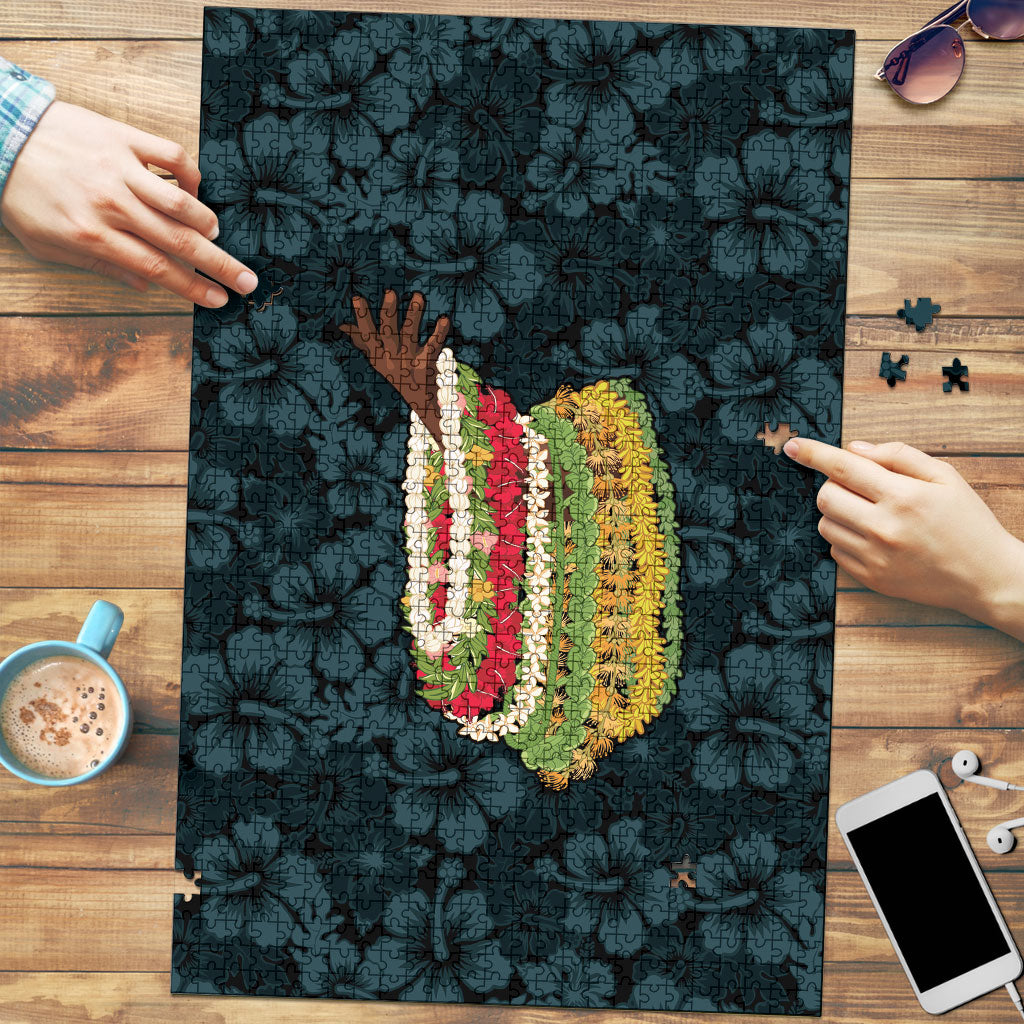 Hawaii Lei Kamehameha Puzzle Uliuli Seamless Pattern Hibiscus Flower LT9 Blue - Polynesian Pride