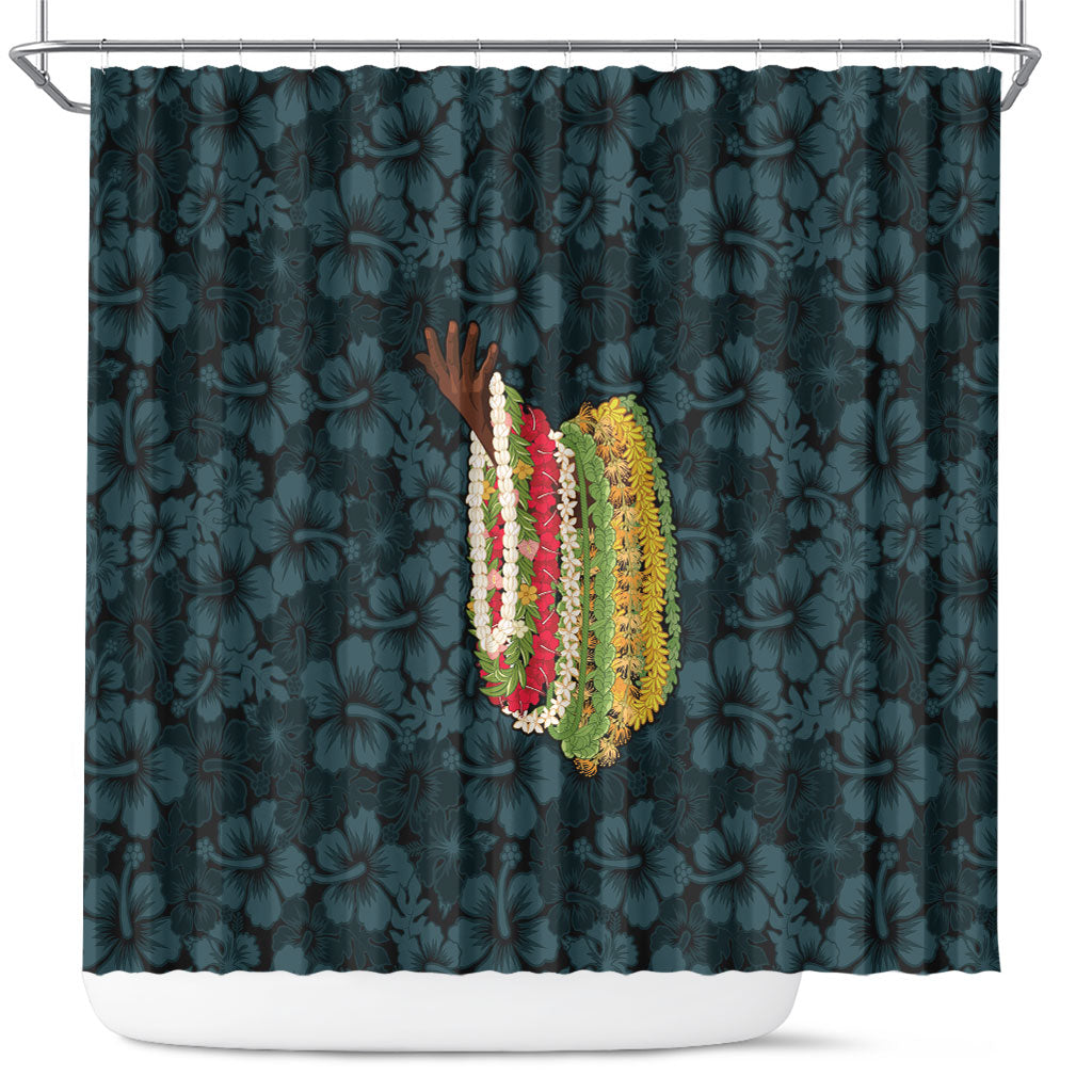 Hawaii Lei Kamehameha Shower Curtain Uliuli Seamless Pattern Hibiscus Flower LT9 Blue - Polynesian Pride