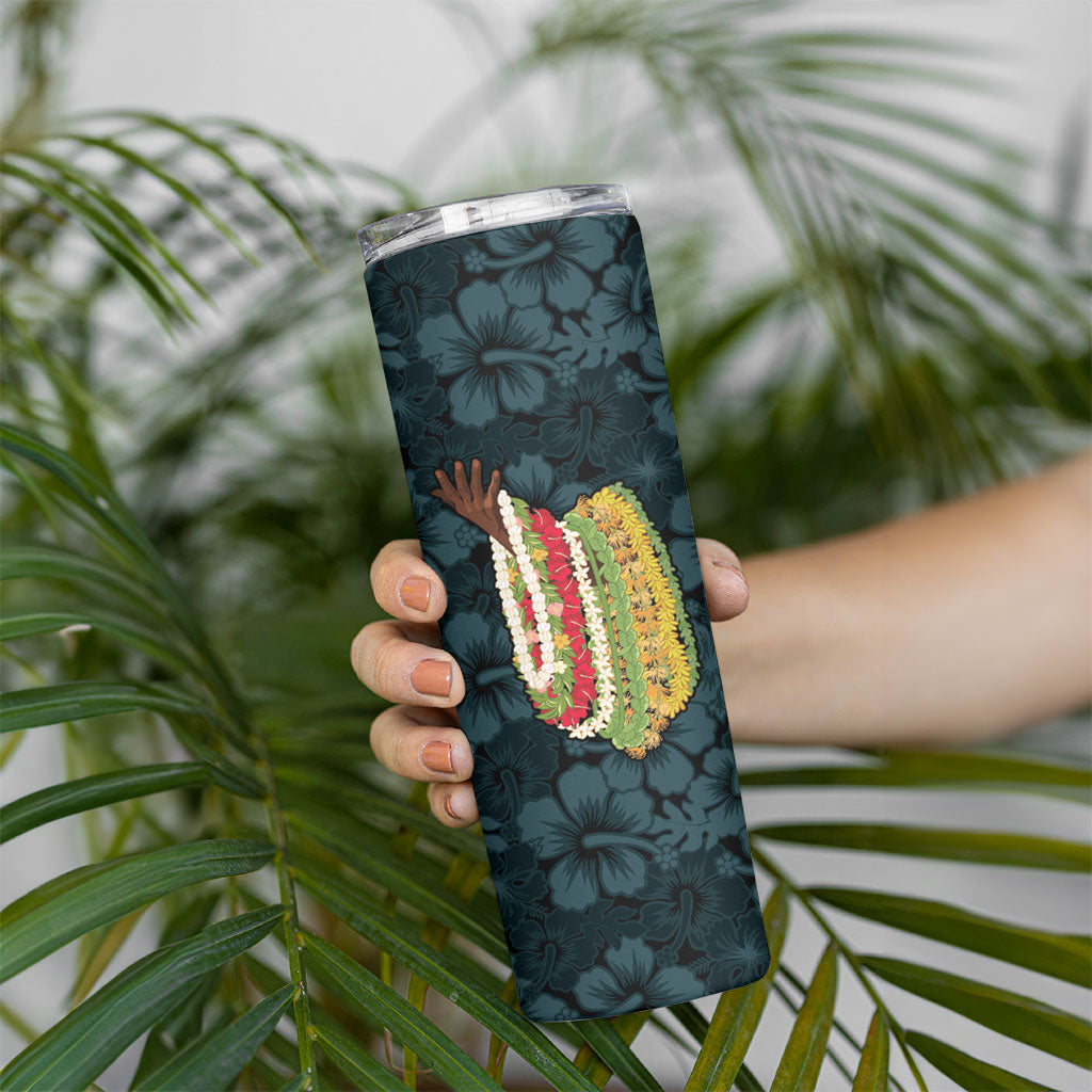 Hawaii Lei Kamehameha Skinny Tumbler Uliuli Seamless Pattern Hibiscus Flower