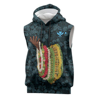 Hawaii Lei Kamehameha Sleeveless Hoodie Uliuli Seamless Pattern Hibiscus Flower LT9 Blue - Polynesian Pride