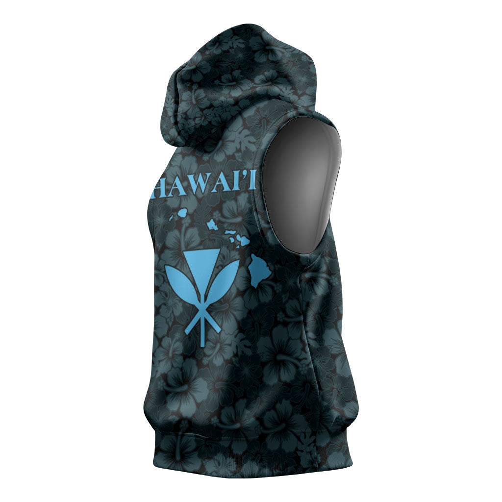 Hawaii Lei Kamehameha Sleeveless Hoodie Uliuli Seamless Pattern Hibiscus Flower LT9 - Polynesian Pride