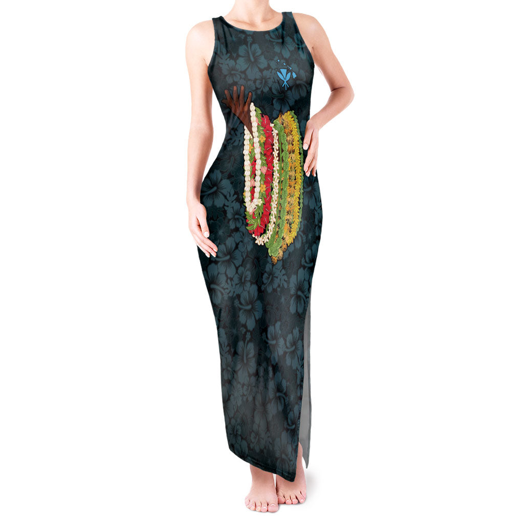 Hawaii Lei Kamehameha Tank Maxi Dress Uliuli Seamless Pattern Hibiscus Flower LT9 Women Blue - Polynesian Pride