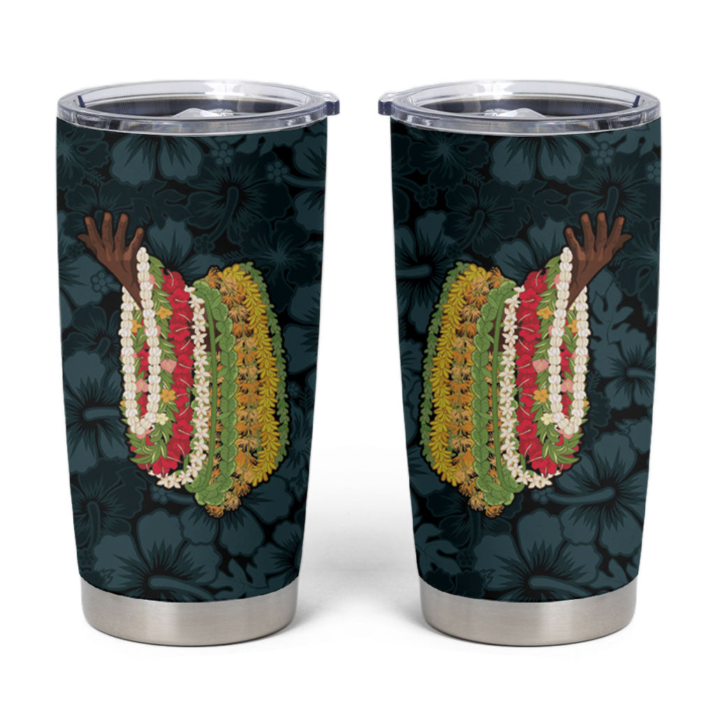 Hawaii Lei Kamehameha Tumbler Cup Uliuli Seamless Pattern Hibiscus Flower LT9 Blue - Polynesian Pride