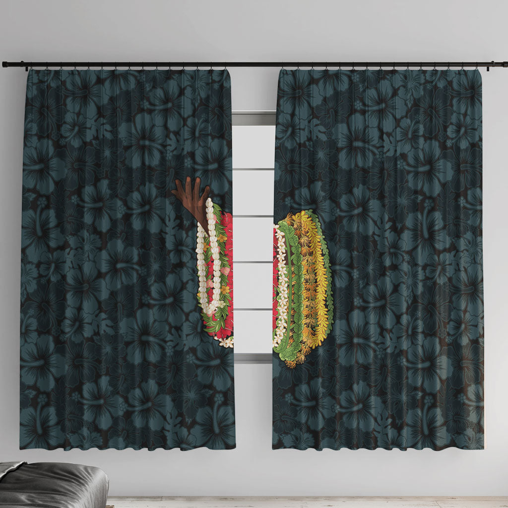 Hawaii Lei Kamehameha Window Curtain Uliuli Seamless Pattern Hibiscus Flower LT9 With Hooks Blue - Polynesian Pride