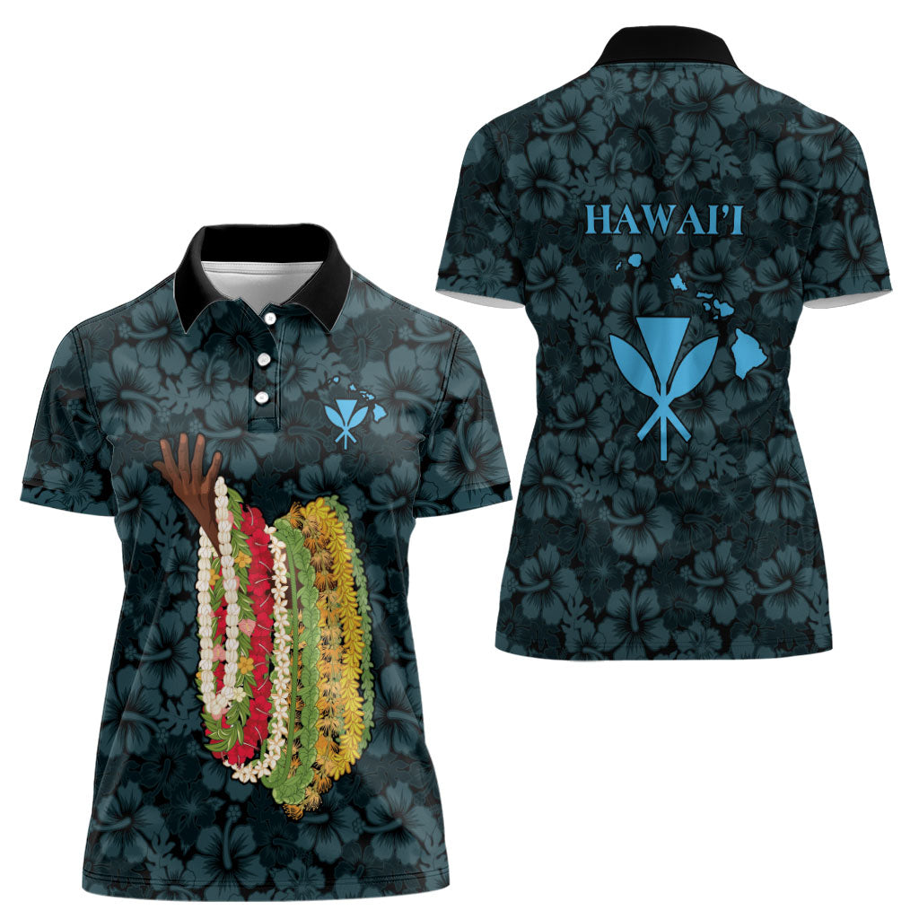 Hawaii Lei Kamehameha Women Polo Shirt Uliuli Seamless Pattern Hibiscus Flower