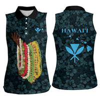 Hawaii Lei Kamehameha Women Sleeveless Polo Shirt Uliuli Seamless Pattern Hibiscus Flower LT9 - Polynesian Pride