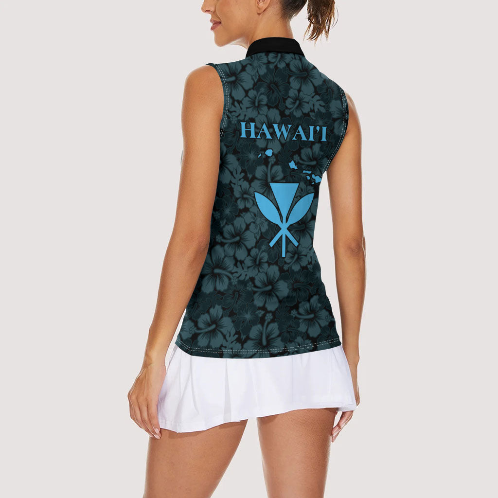 Hawaii Lei Kamehameha Women Sleeveless Polo Shirt Uliuli Seamless Pattern Hibiscus Flower LT9 - Polynesian Pride