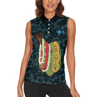 Hawaii Lei Kamehameha Women Sleeveless Polo Shirt Uliuli Seamless Pattern Hibiscus Flower LT9 - Polynesian Pride