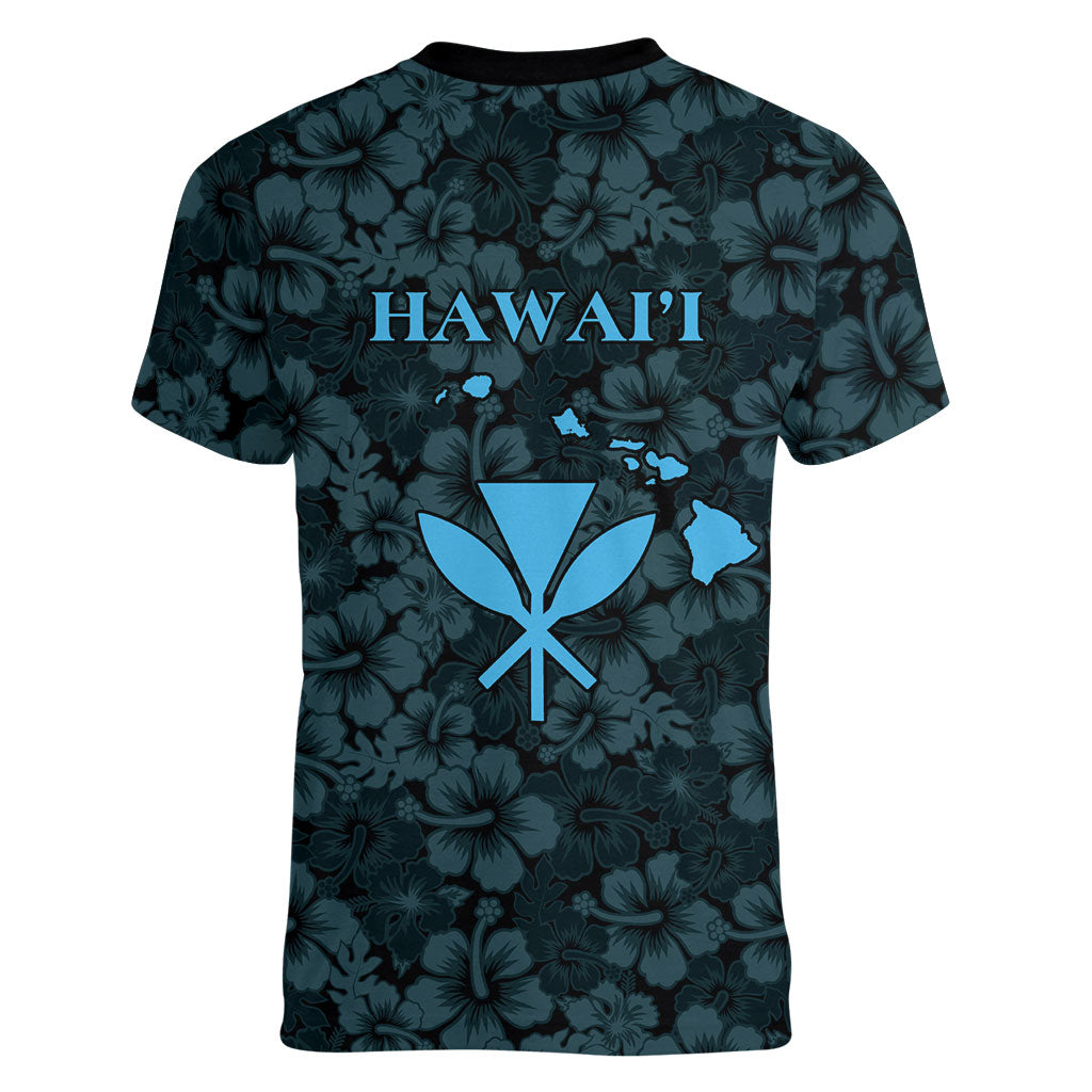 Hawaii Lei Kamehameha Women V-Neck T-Shirt Uliuli Seamless Pattern Hibiscus Flower LT9 - Polynesian Pride