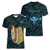 Hawaii Lei Kamehameha Women V-Neck T-Shirt Uliuli Seamless Pattern Hibiscus Flower LT9 - Polynesian Pride