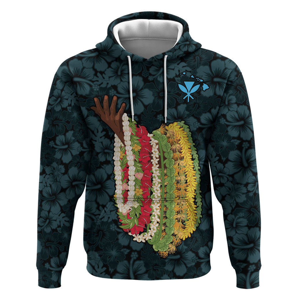 Hawaii Lei Kamehameha Zip Hoodie Uliuli Seamless Pattern Hibiscus Flower
