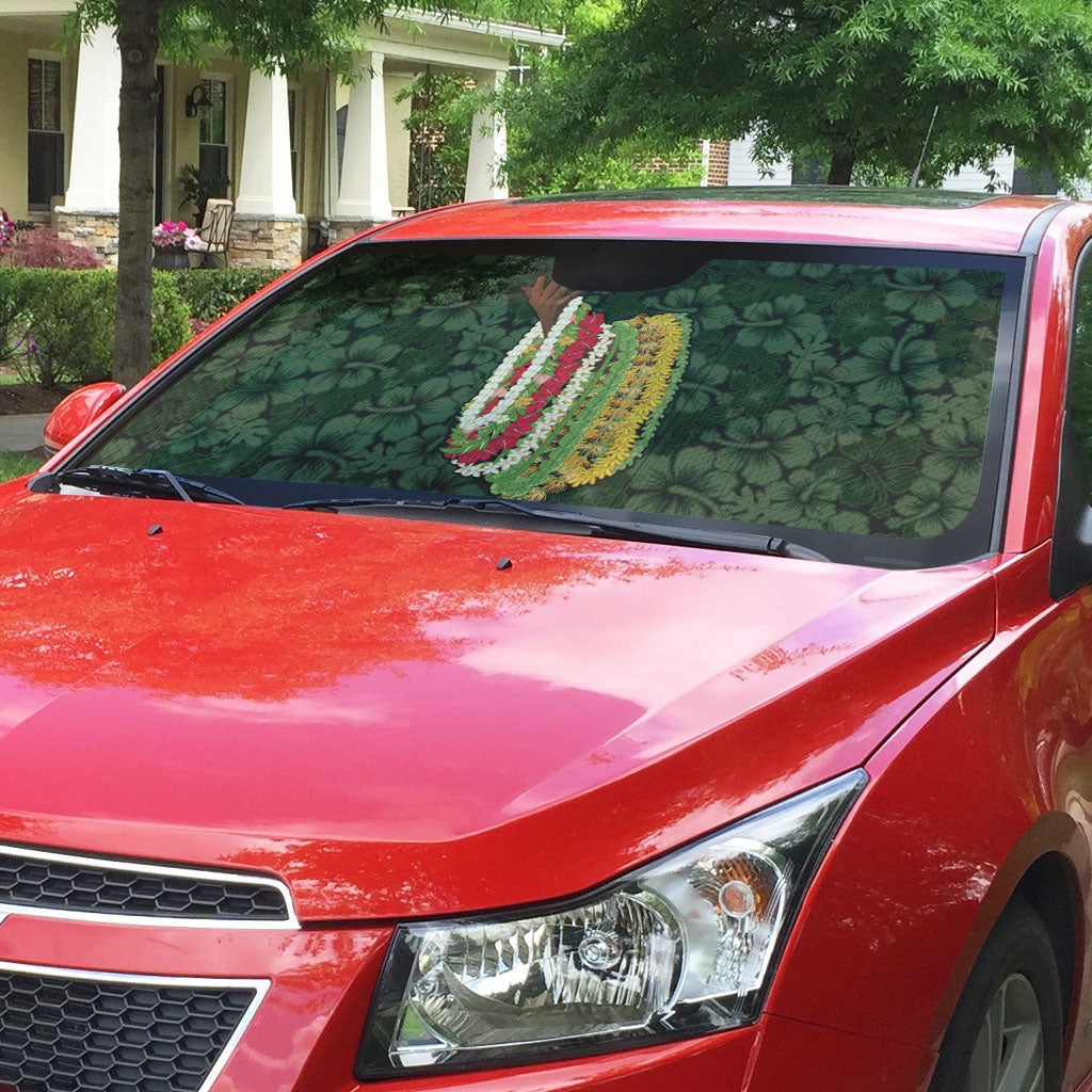 Hawaii Lei Kamehameha Auto Sun Shade Oma'oma'o Seamless Pattern Hibiscus Flower