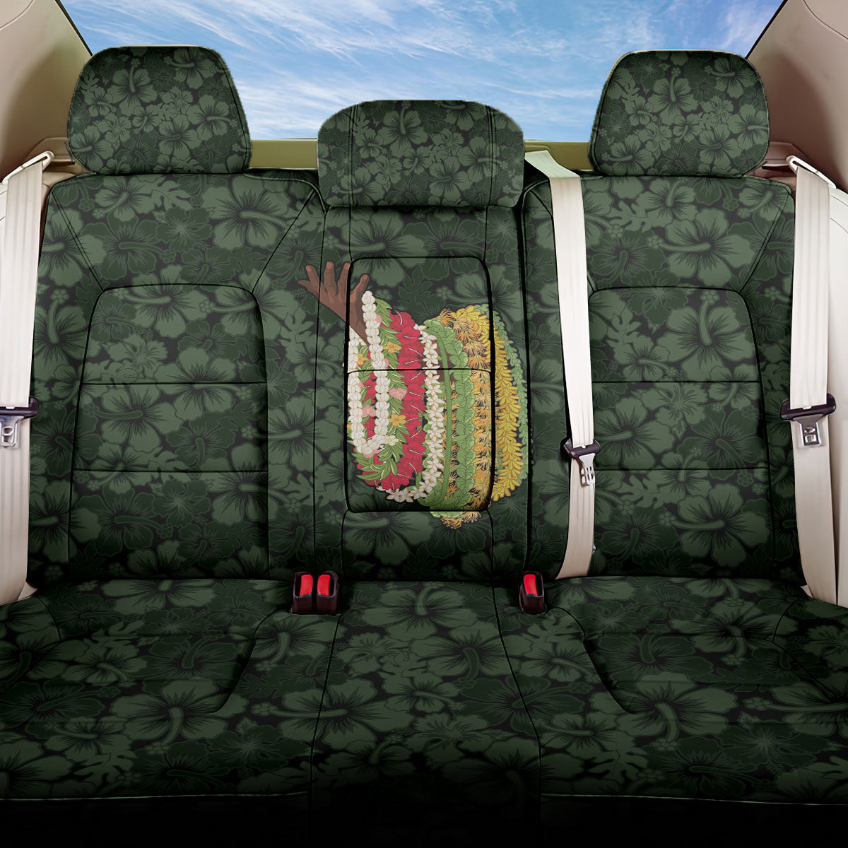 Hawaii Lei Kamehameha Back Car Seat Cover Oma'oma'o Seamless Pattern Hibiscus Flower