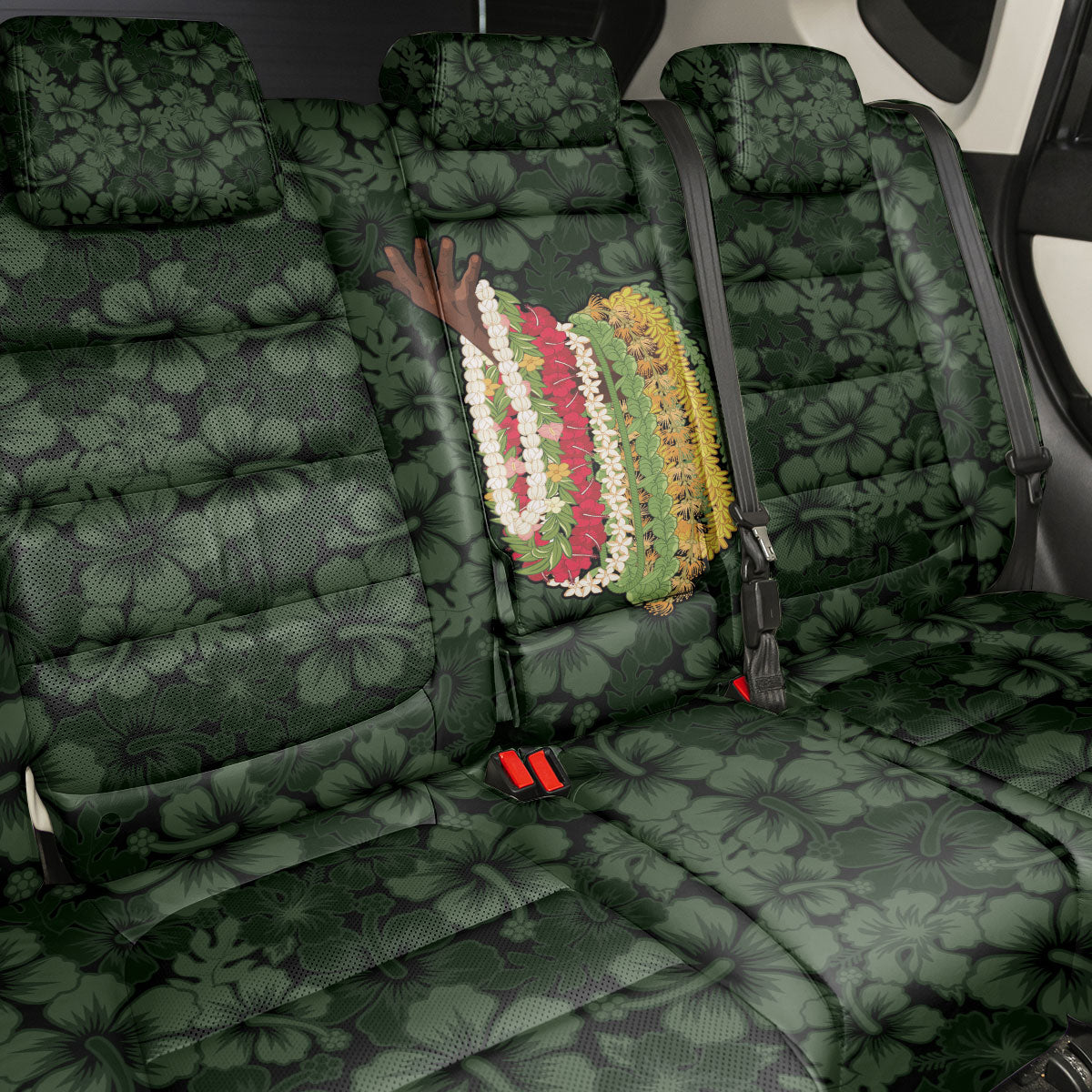 Hawaii Lei Kamehameha Back Car Seat Cover Oma'oma'o Seamless Pattern Hibiscus Flower